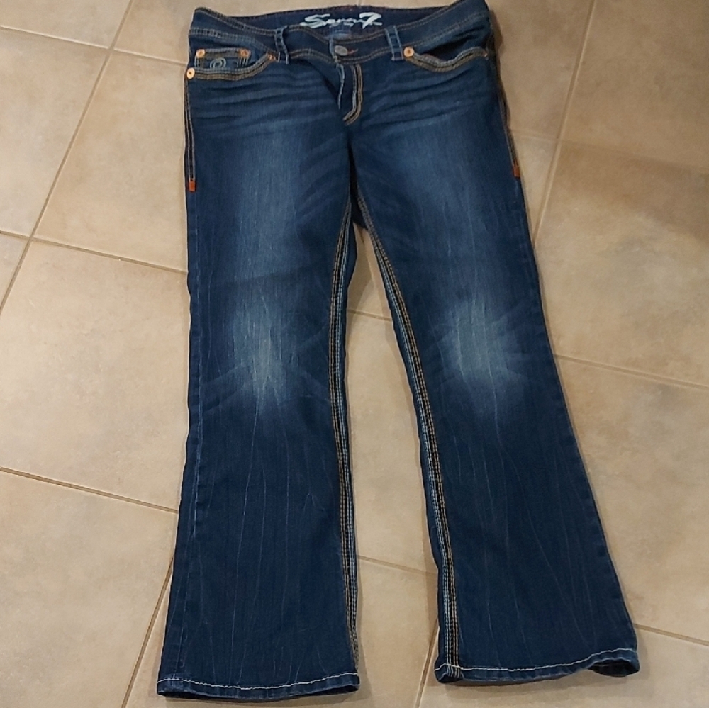 Seven7 Women's Dark Blue Bootcut Jeans with Faded Detail